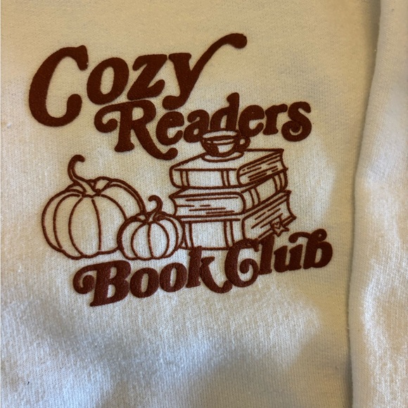Altar'd State White Crewneck Sweatshirt with Rust Book Club Graphic - Picture 2 of 4